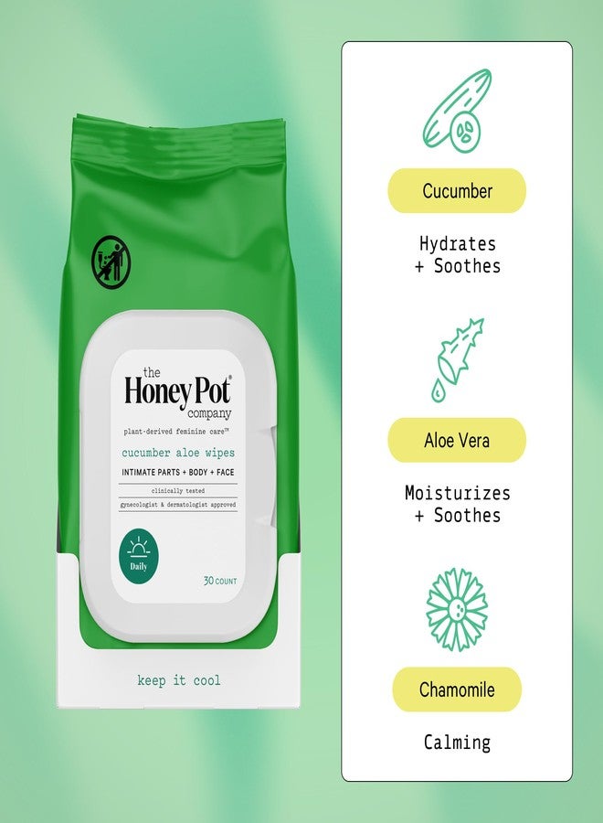 The Honey Pot Company - Feminine Wipes - Daily PH Balancing, Fragrance & Sulfate Free Wipes for Intimate Parts, Body, or Face - Hygiene Products - Cucumber Aloe 30 ct. - Image 2